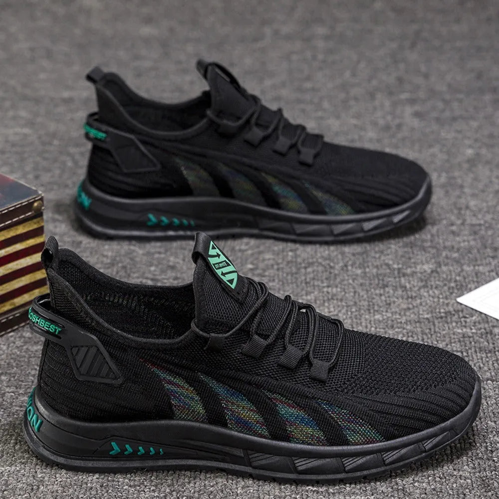 Low-top striped sneaker with mesh upper and flat plastic sole in grey colour