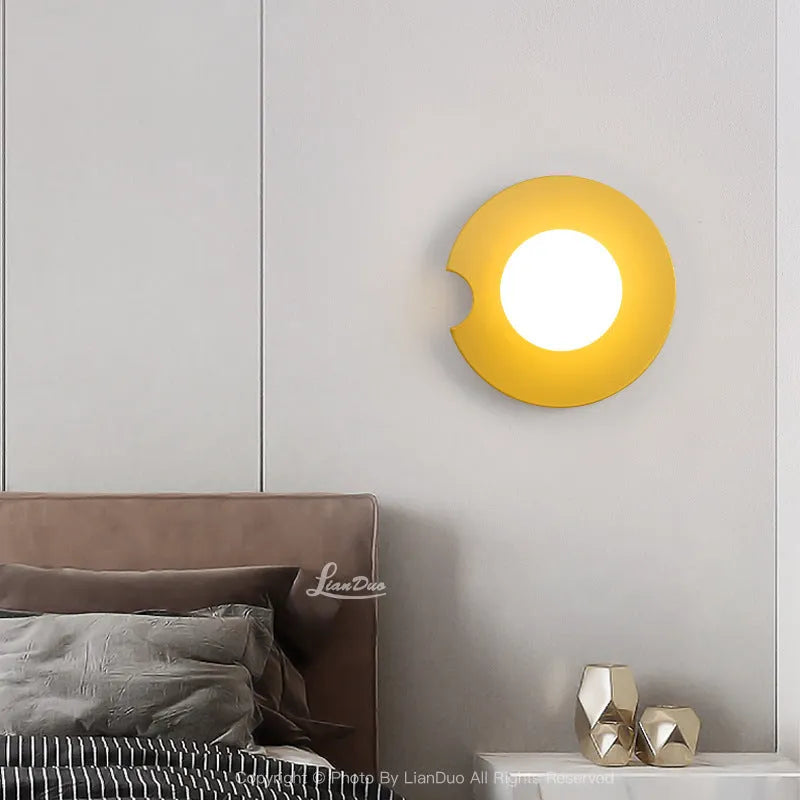 Wall lamp with glass shade for bedroom bedside and background wall decoration, available in black or gold, 220V, 7W light options.