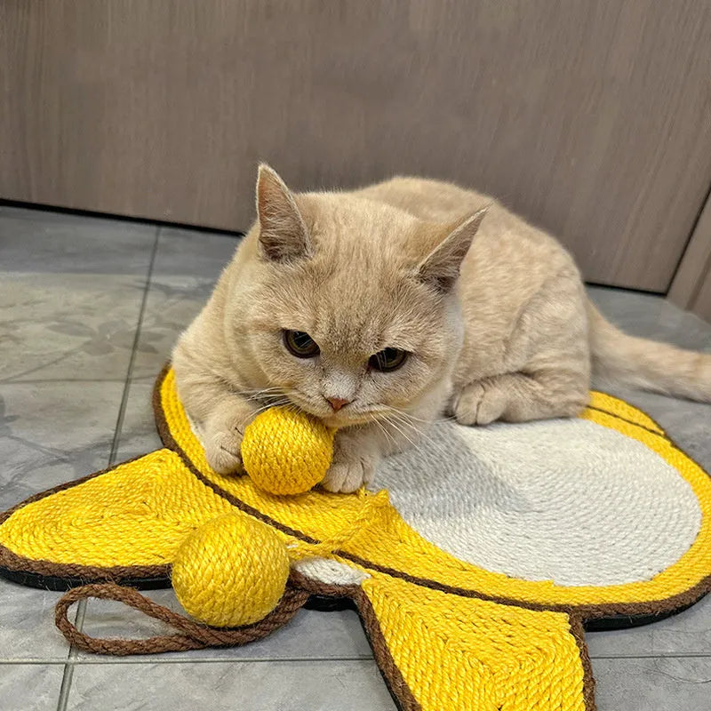 Yellow Corgi pattern sisal cat scratching board with wall hooks and anti-slip base