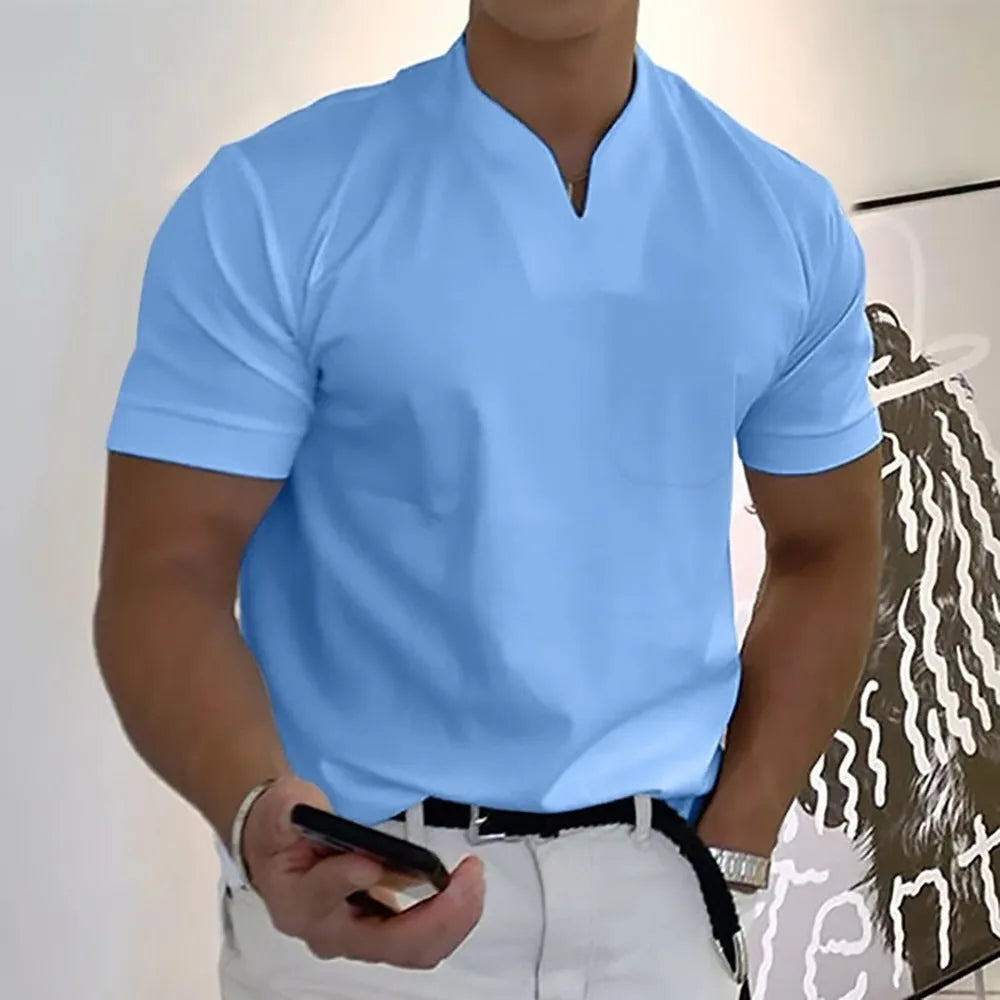 Men's plus size short sleeve sports t-shirt with pocket in loose fit, available in multiple colours