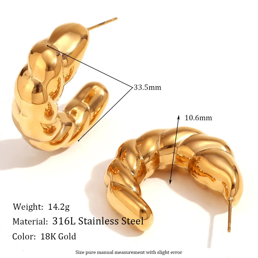 Stainless steel oval stud earrings with electroplated geometric design, women's retro high-grade jewellery