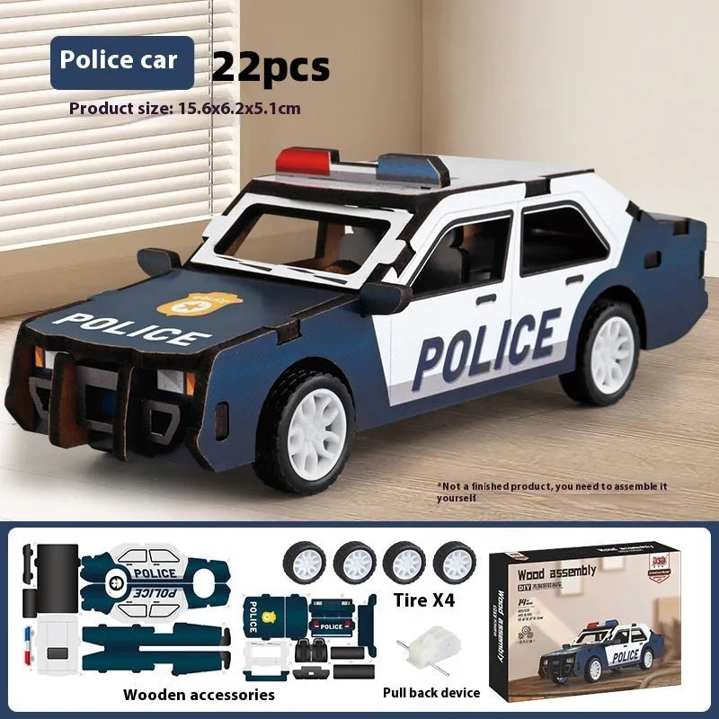 Wooden assembled toy car DIY model engineering vehicle fire truck for children 4-6 years colour box