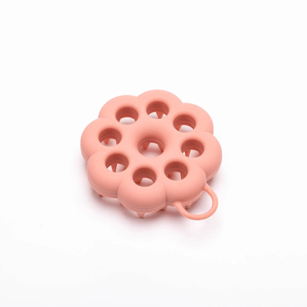 Silicone pet grooming brush with flexible pins and ergonomic handle in assorted colours