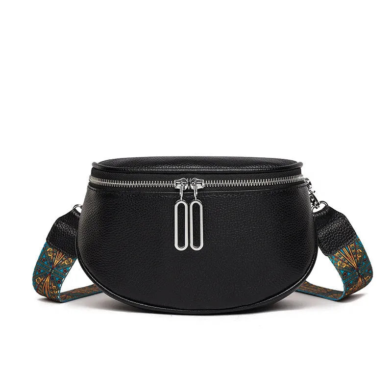 Women's soft PU leather messenger bag in saddle shape with single shoulder strap