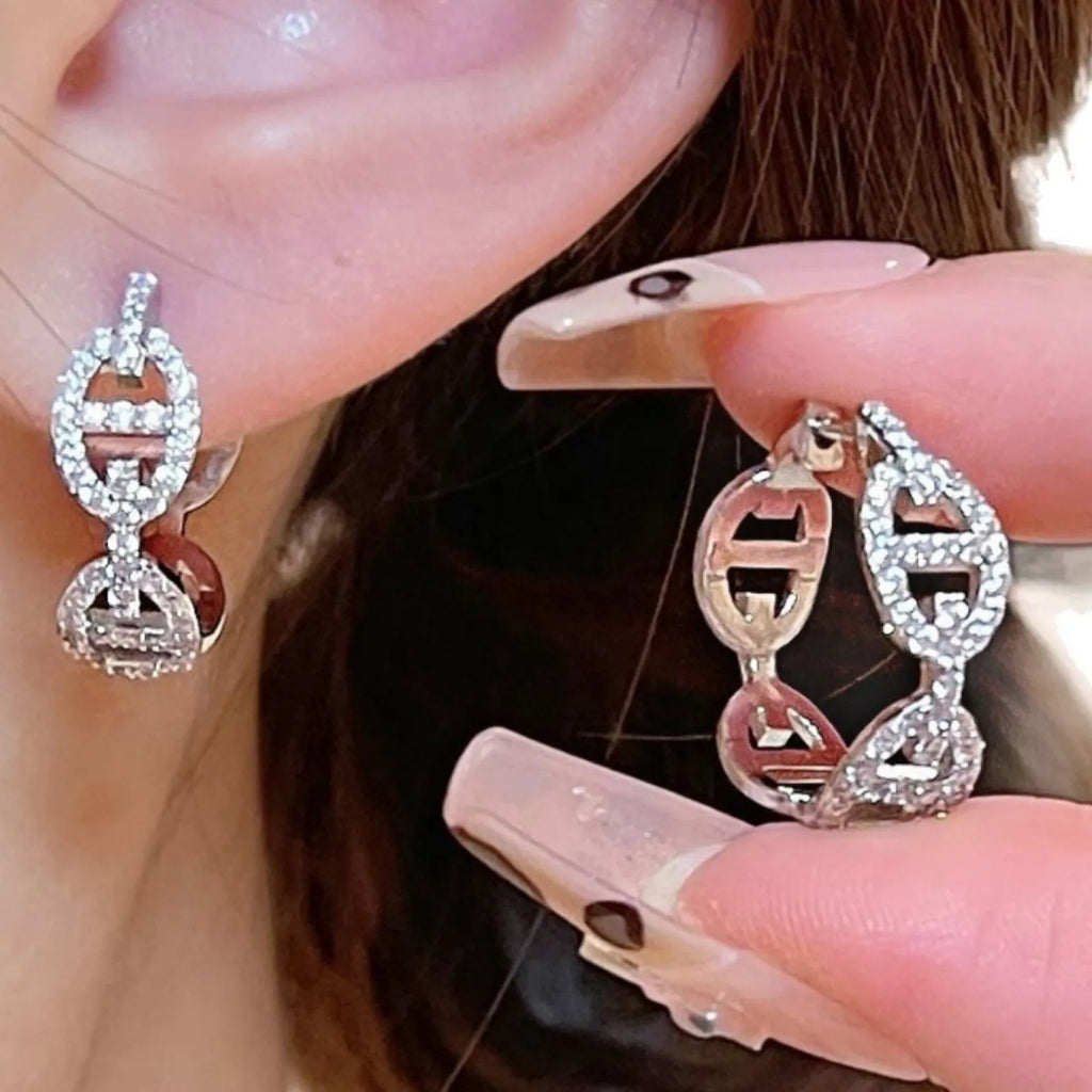 Ladies diamond light luxury earrings in silver, gold and rose gold with thick gold plating on copper bases