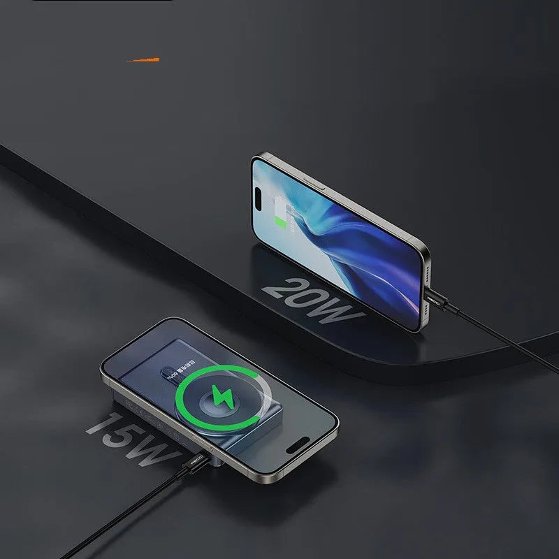 Magnetic wireless power bank 10000mAh plastic shell black colour compact size 102x66x24mm