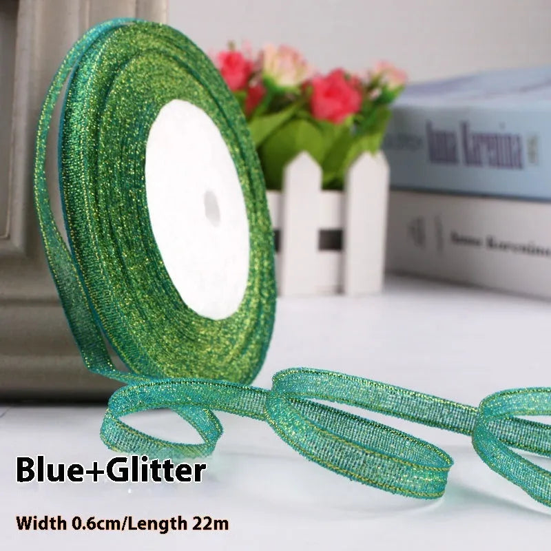 0.6cm wide polyester gift packaging ribbon roll in multiple colour options including gold leaf and jade pink