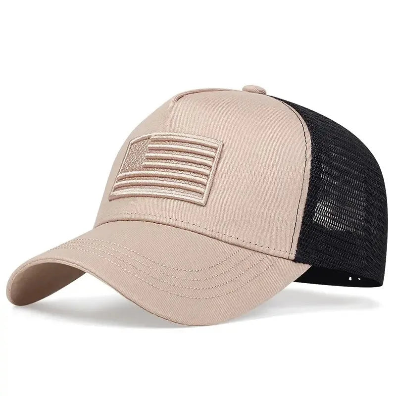 Men's cotton camouflage baseball cap with adjustable size and dome crown.