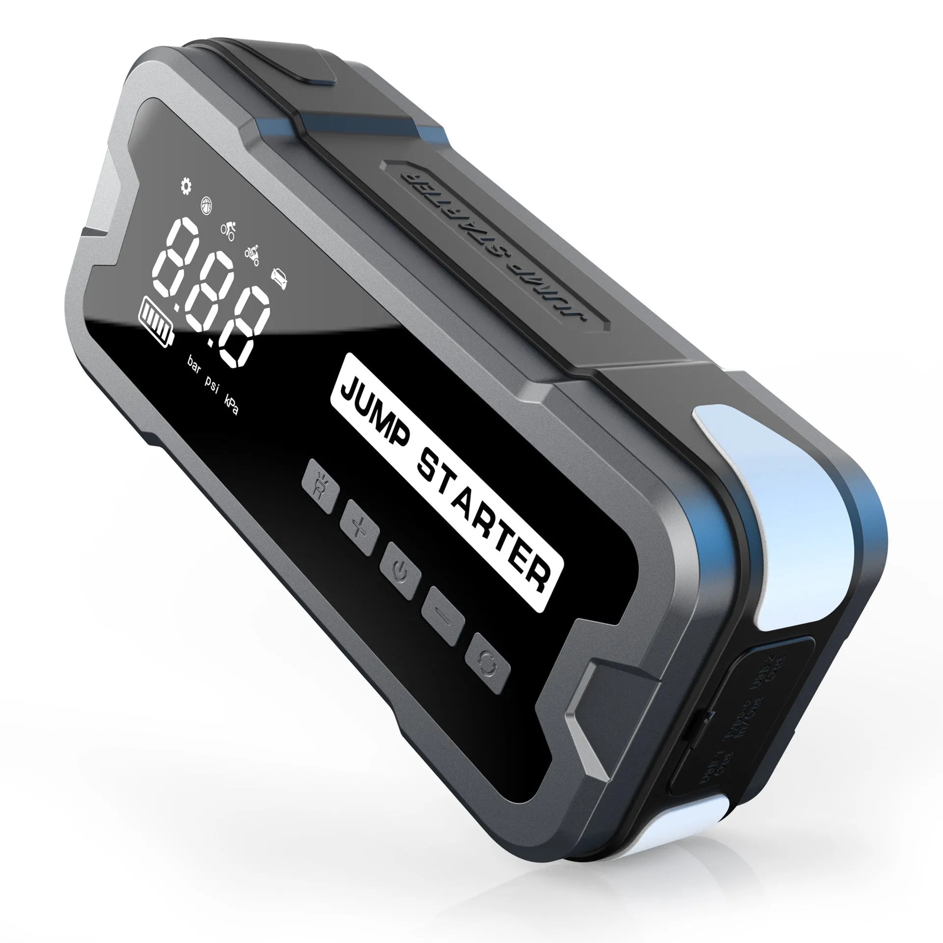 CY53 model black portable car jump starter power bank with digital screen and air hose