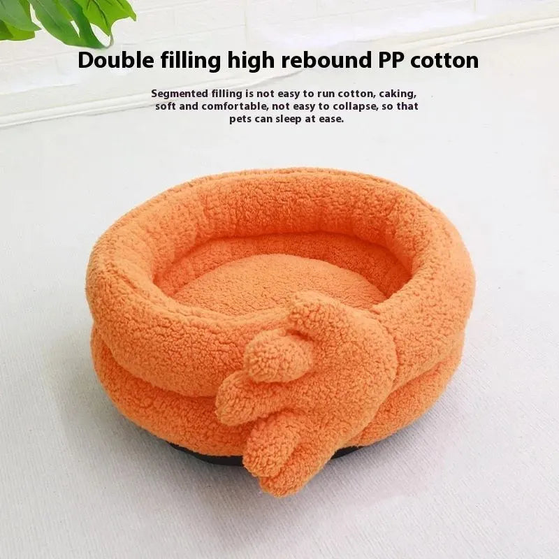 Yellow pet kennel with plush mattress measuring 48 x 20 cm for cats and small dogs