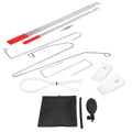 Nine-piece automotive maintenance tool set showing air pump wedge, plastic wedges, metal crowbars and hooks for car door access