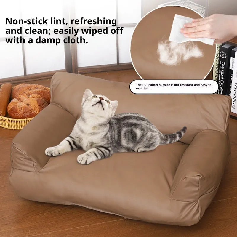 Waterproof PU leather pet sofa bed in orange, coffee or blue, four sizes for dogs and cats