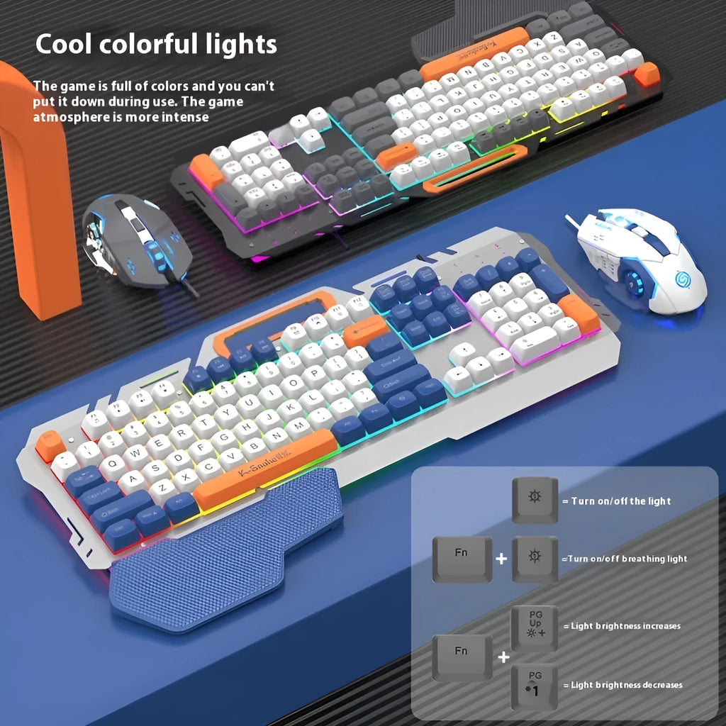 Blue wired gaming keyboard and optical mouse combo with backlit keys and 1.5 metre USB cable
