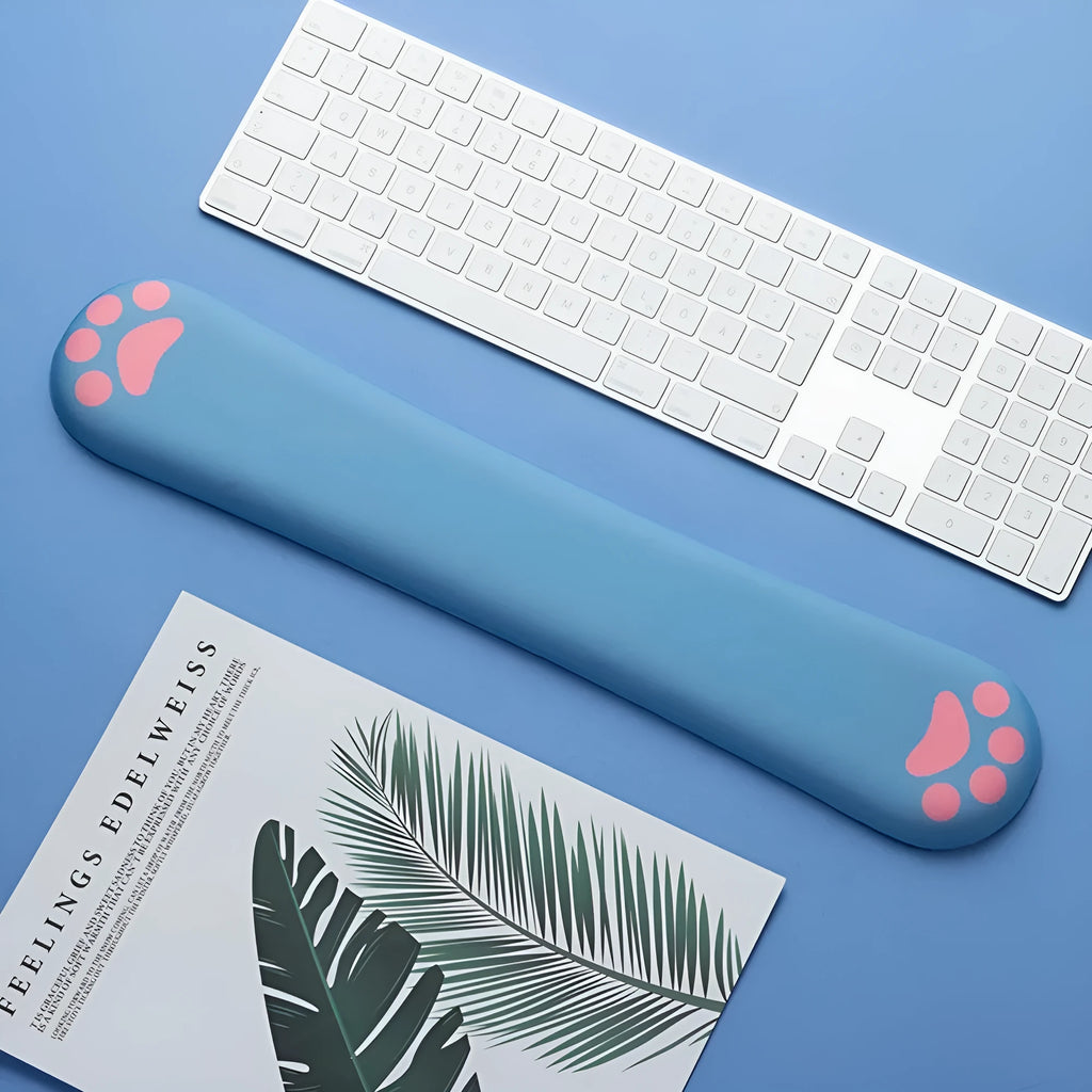 Memory foam keyboard wrist support pad in wine red colour, showing its 46cm length and non-slip base.
