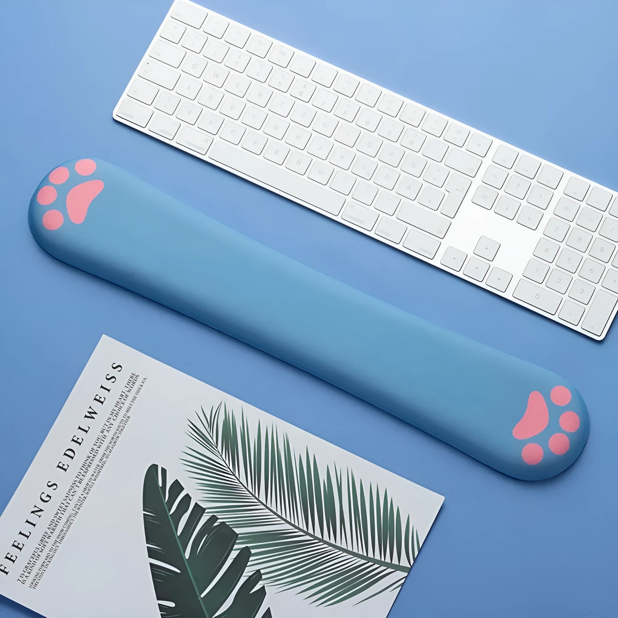 Memory foam keyboard wrist support pad in wine red colour, showing its 46cm length and non-slip base.