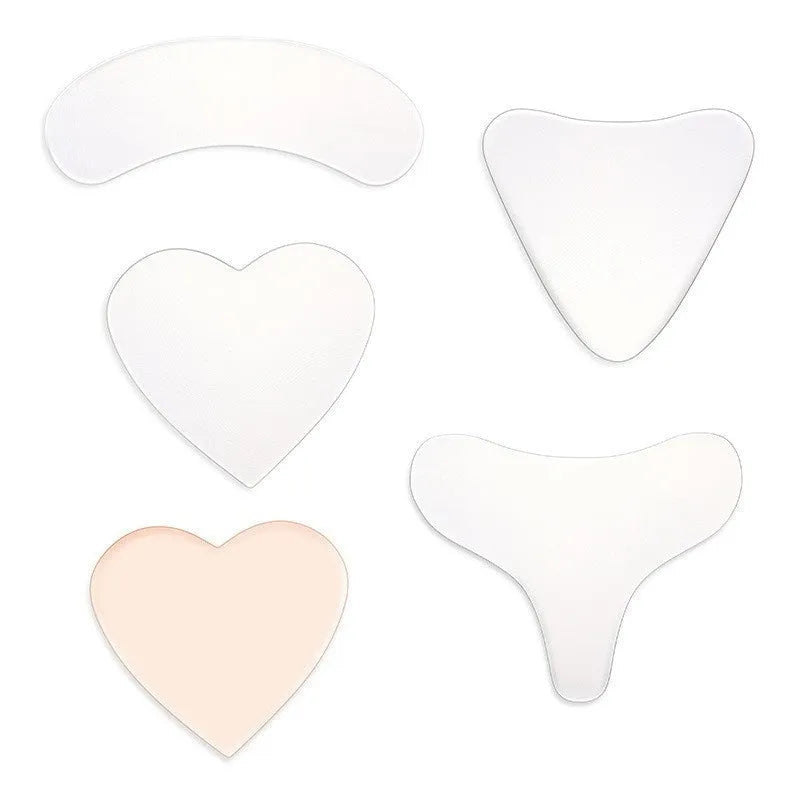 Transparent anti-wrinkle silicone patches in T-shaped, heart-shaped, triangle and neck sticker designs