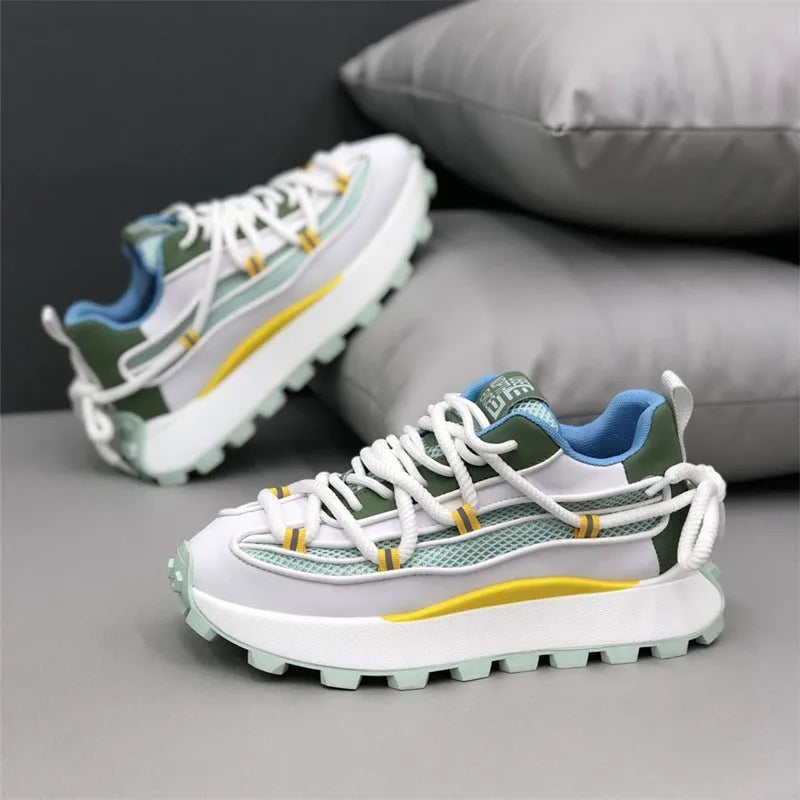 Height increasing casual board shoes white colour breathable mesh upper rubber sole elastic band