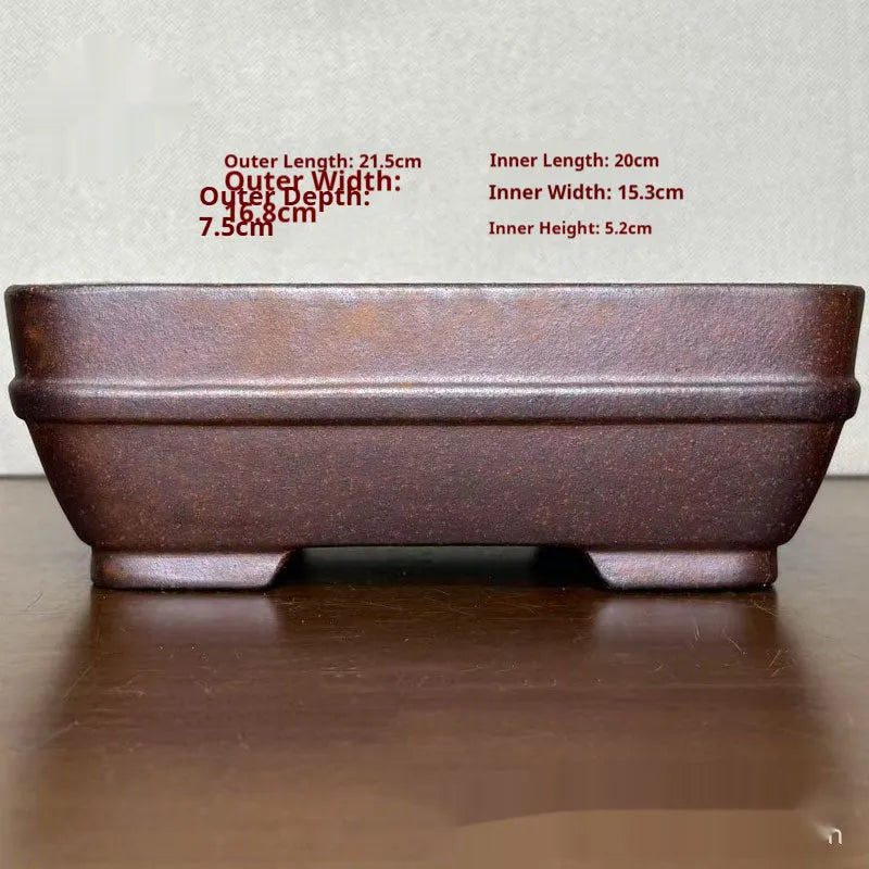 Handmade stoneware rectangular bonsai flower pot light brown high temperature fired