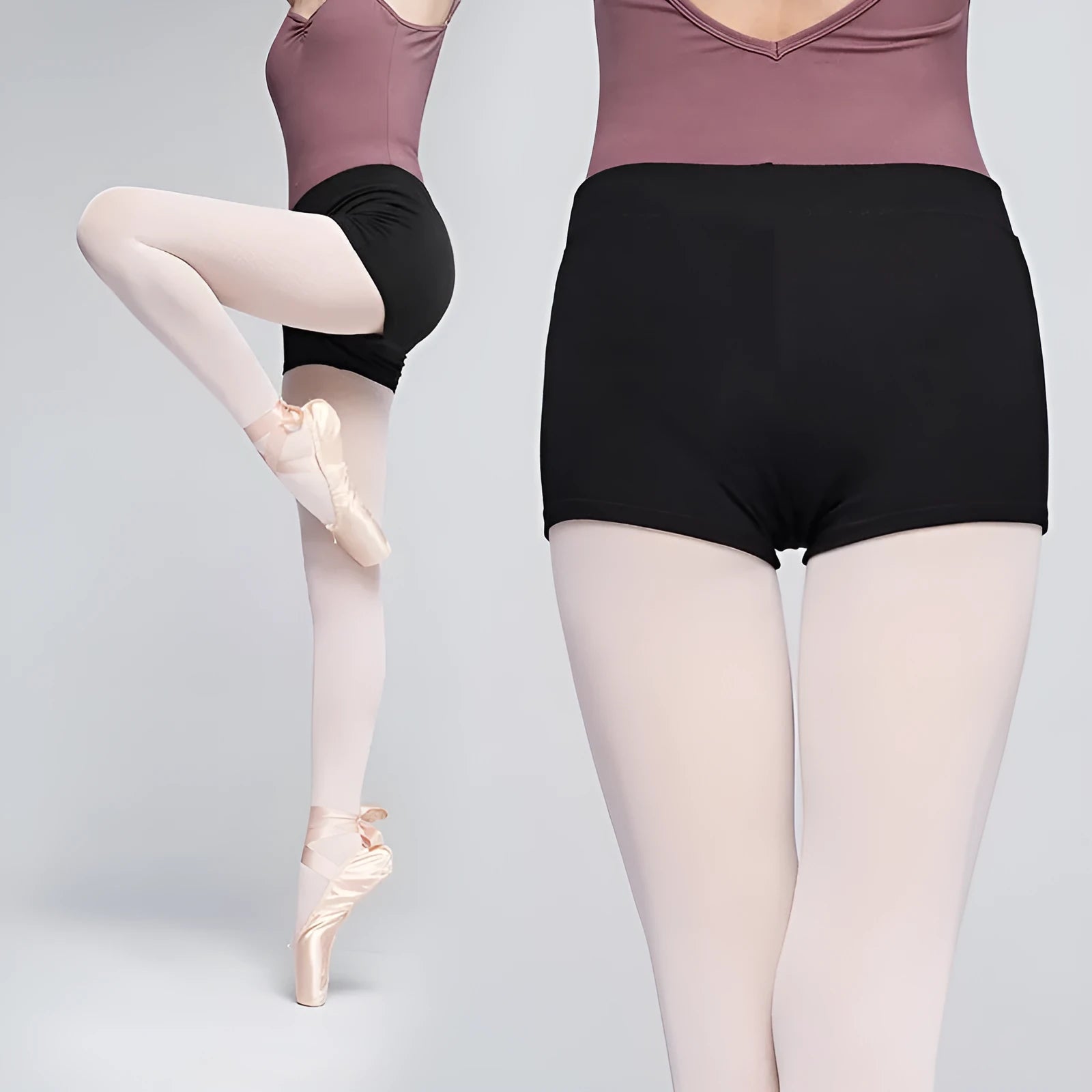 Black women's cotton dance shorts for ballet practice and fitness exercise.