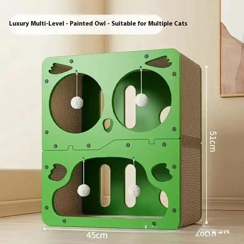 Double-layer cat scratching nest with wear-resistant material in owl and cat head design options