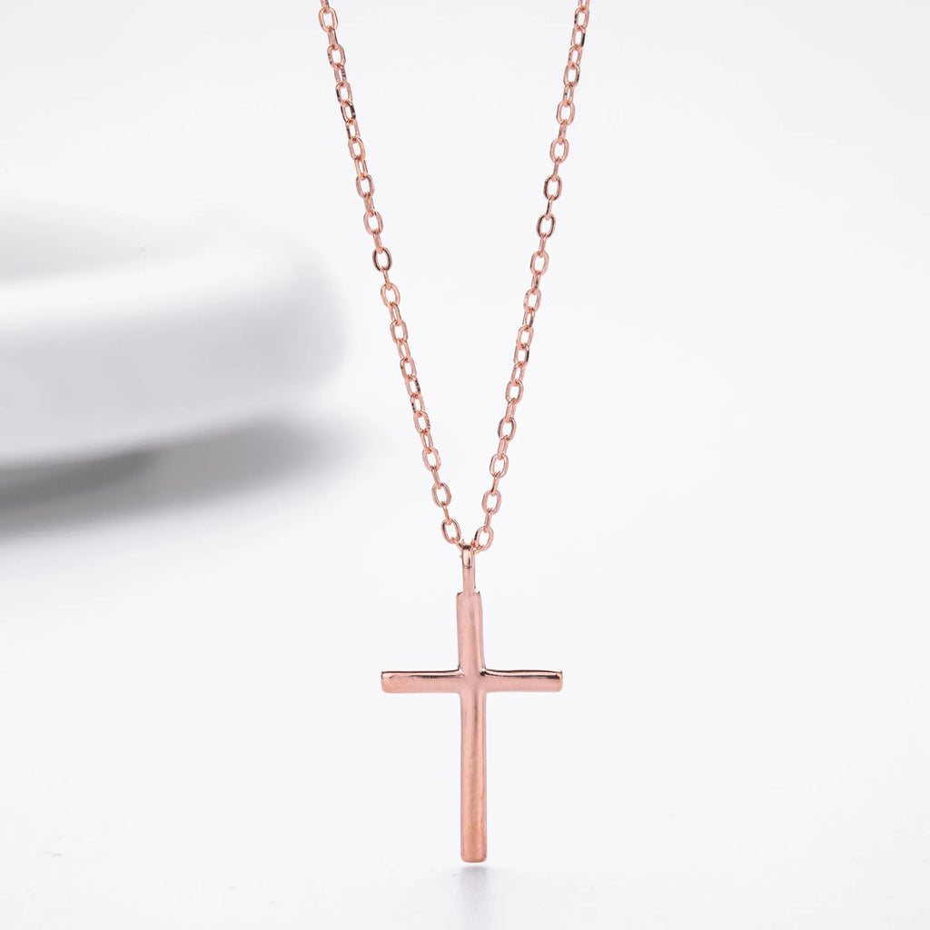 S925 sterling silver cross pendant necklace with adjustable chain in gold, platinum, or rose gold plating