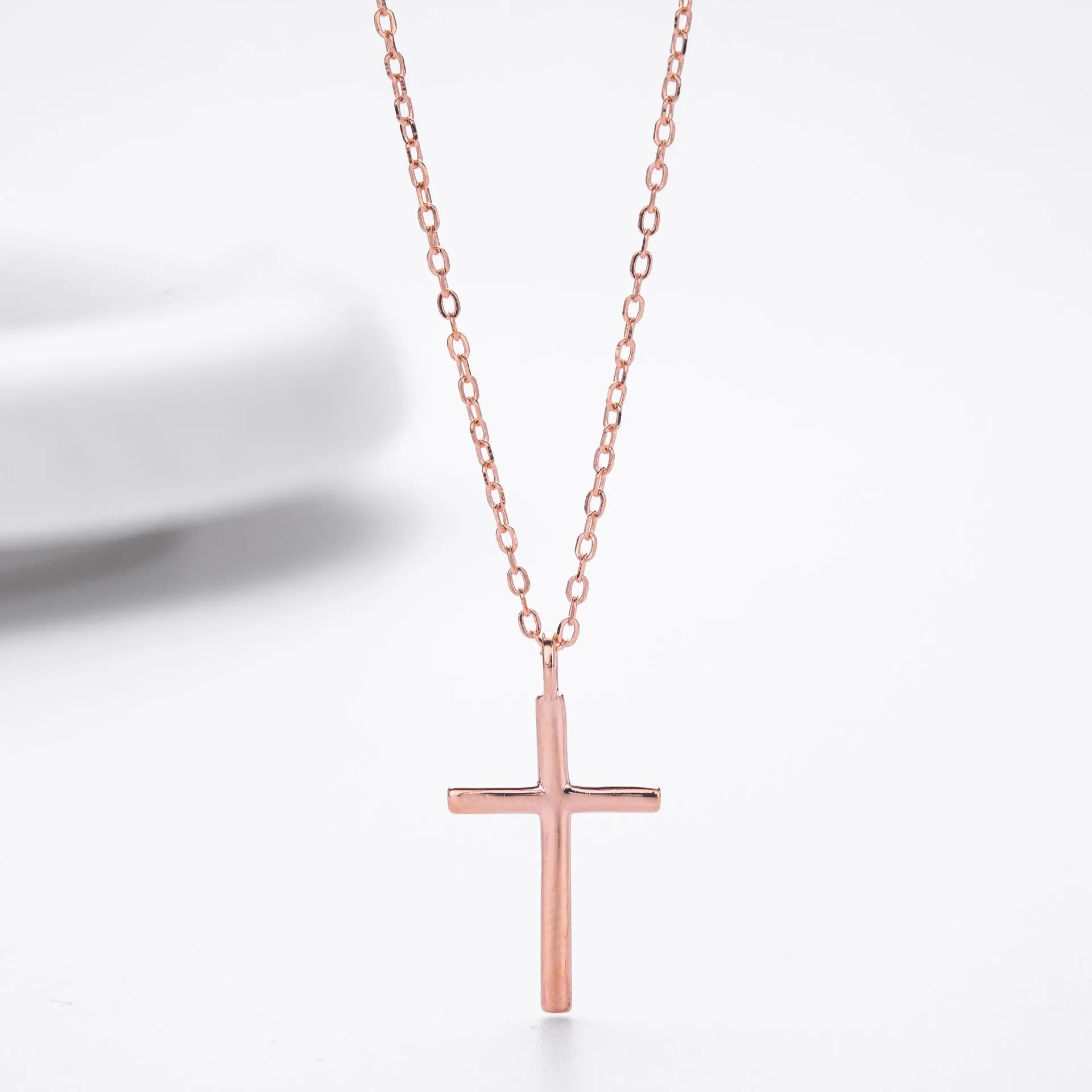 S925 sterling silver cross pendant necklace with adjustable chain in gold, platinum, or rose gold plating