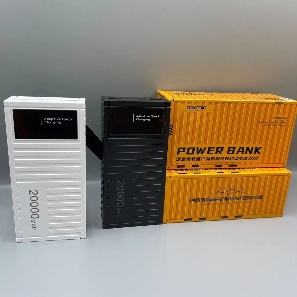 50000mAh black power bank with digital display, PVC shell, compact 145x70x65mm size