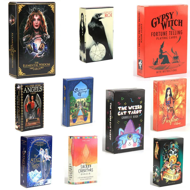 English Tarot Oracle Card Prism Card deck with coated paper finish, 44-78 cards in narrow and wide sizes, full English text.