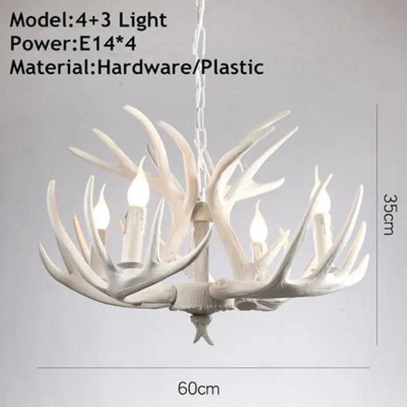 Nordic retro antlers chandelier with 4 heads in brown ABS shade for indoor ceiling mounting