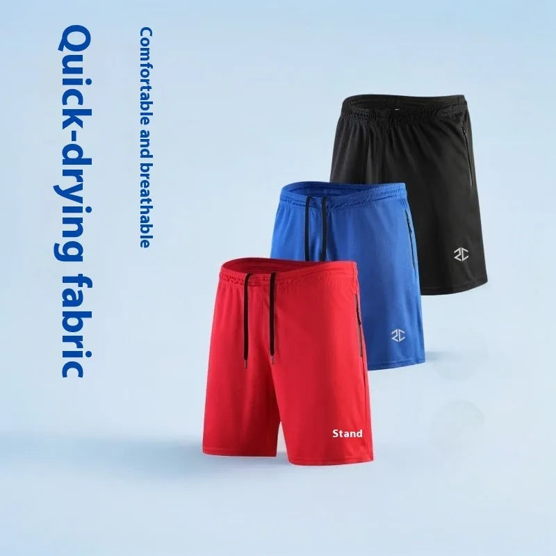 Men's quick-drying polyester cotton blend outdoor training shorts with zipper pocket, five-point length, mid waist, colour black, side view