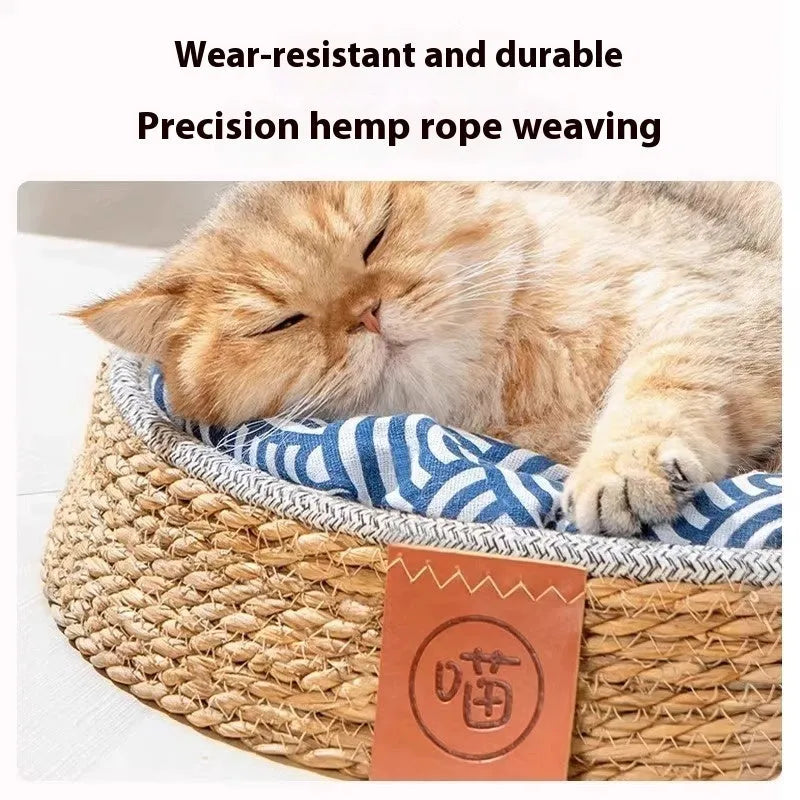 Rattan woven cat nest bed cage for indoor pets available in four sizes