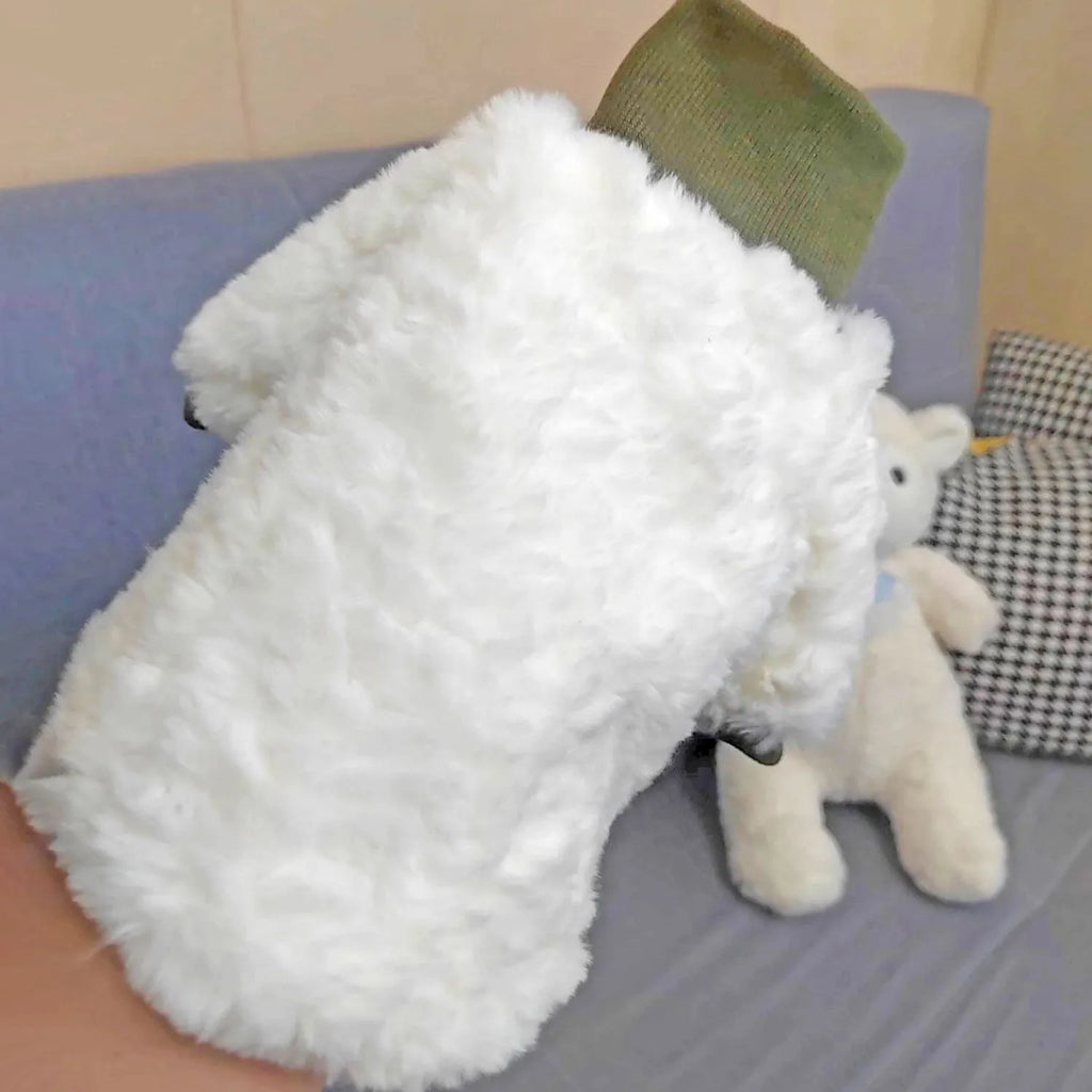 Creamy green turtleneck dog coat for small and medium-sized dogs showing high collar design