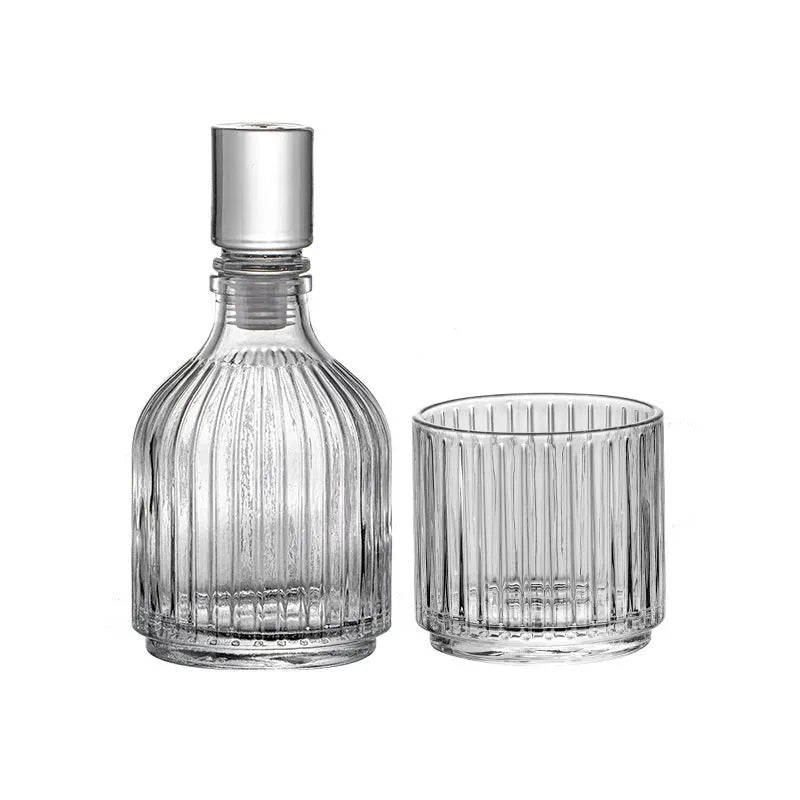 Modern simplicity clear glass whiskey cup with diamond pattern on a table, single piece