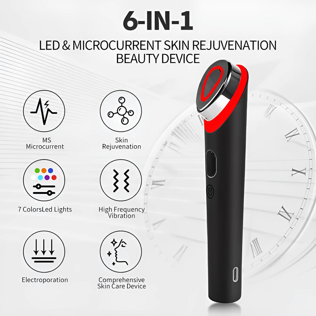 Black eye massager device for red and blue light therapy with vibration.