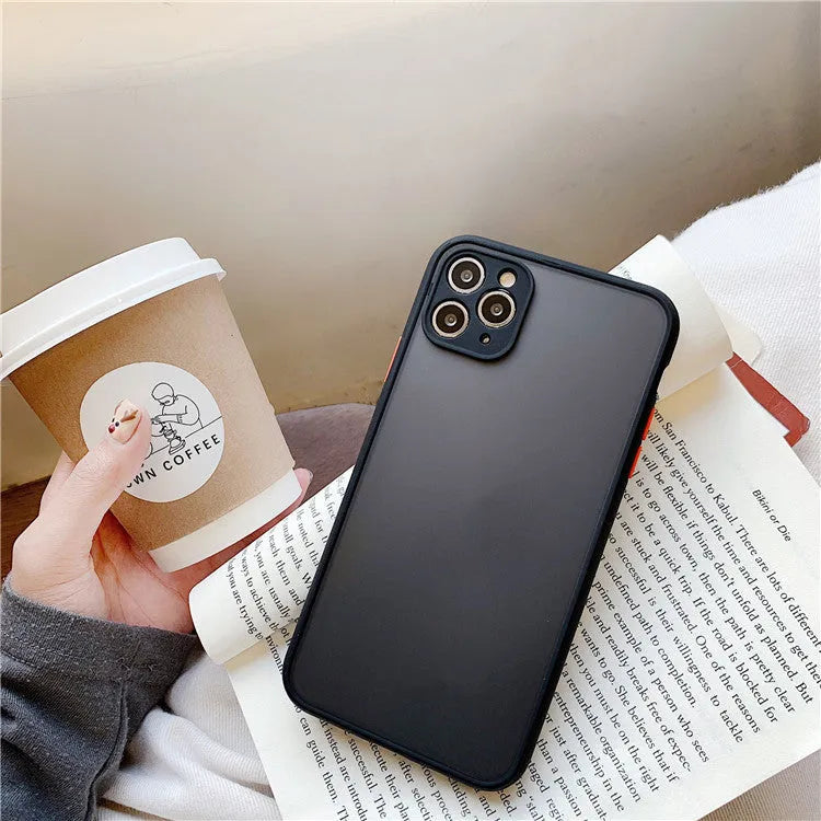 Frosted transparent TPU silicone phone case back cover for iPhone, colour black, business style