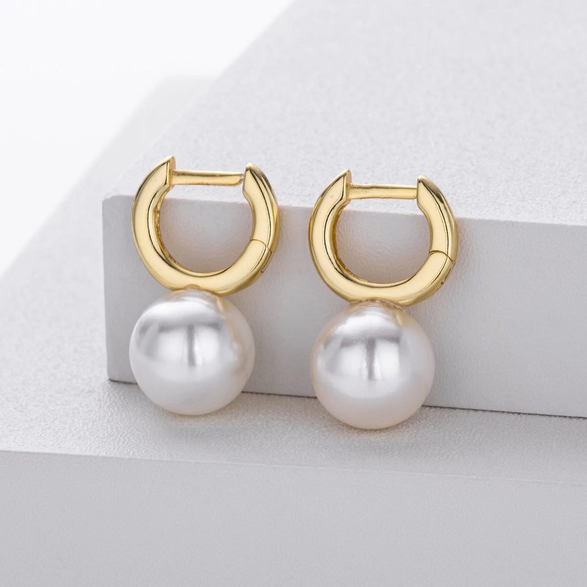 Sterling silver 925 fairy pearl earrings geometric shape gold platinum electroplated women