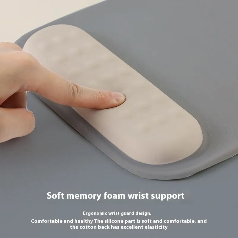 Ergonomic mouse pad with wrist rest in cloth silicone material showing 240x220mm dimensions