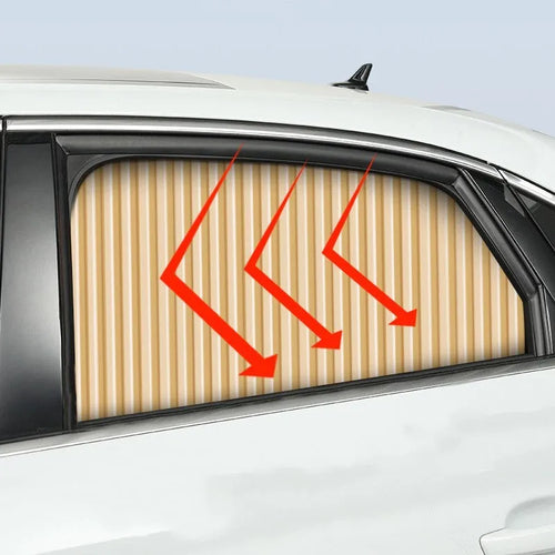 Auto retractable car sun curtain with roller shutter mechanism in gold colour