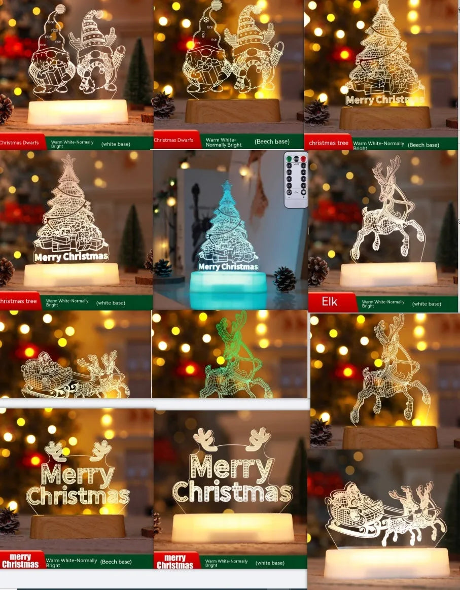 Acrylic Christmas LED night light with 3D holiday designs
