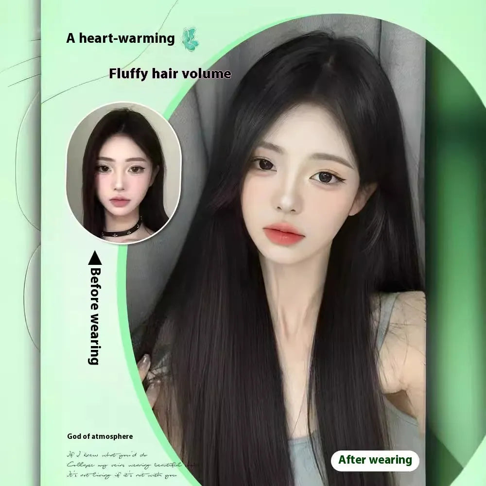 Full-head wig for women with forehead lace construction in heat-resistant fibre material