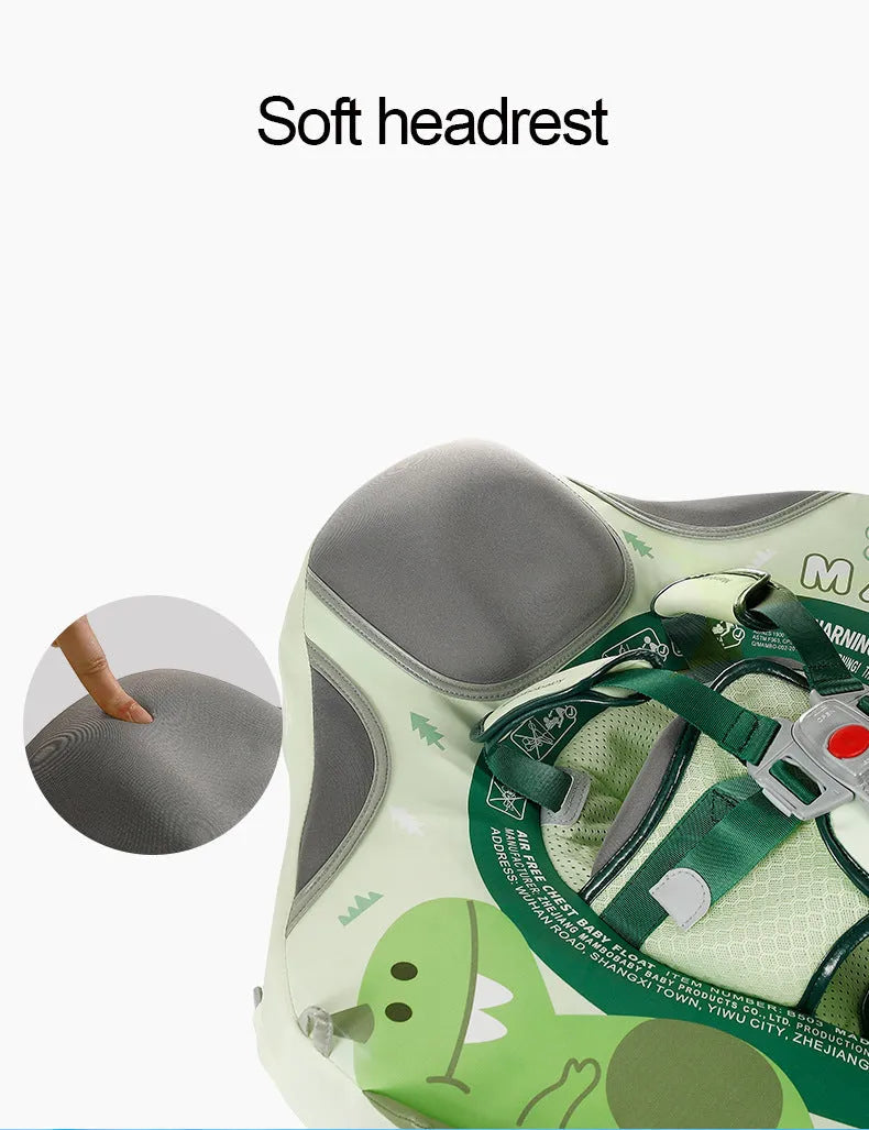 Avocado green dinosaur baby swimming ring with sun shade for infants 3-24 months