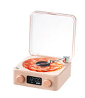 Retro turntable Bluetooth speaker with rotating transparent disc and RGB lighting effects