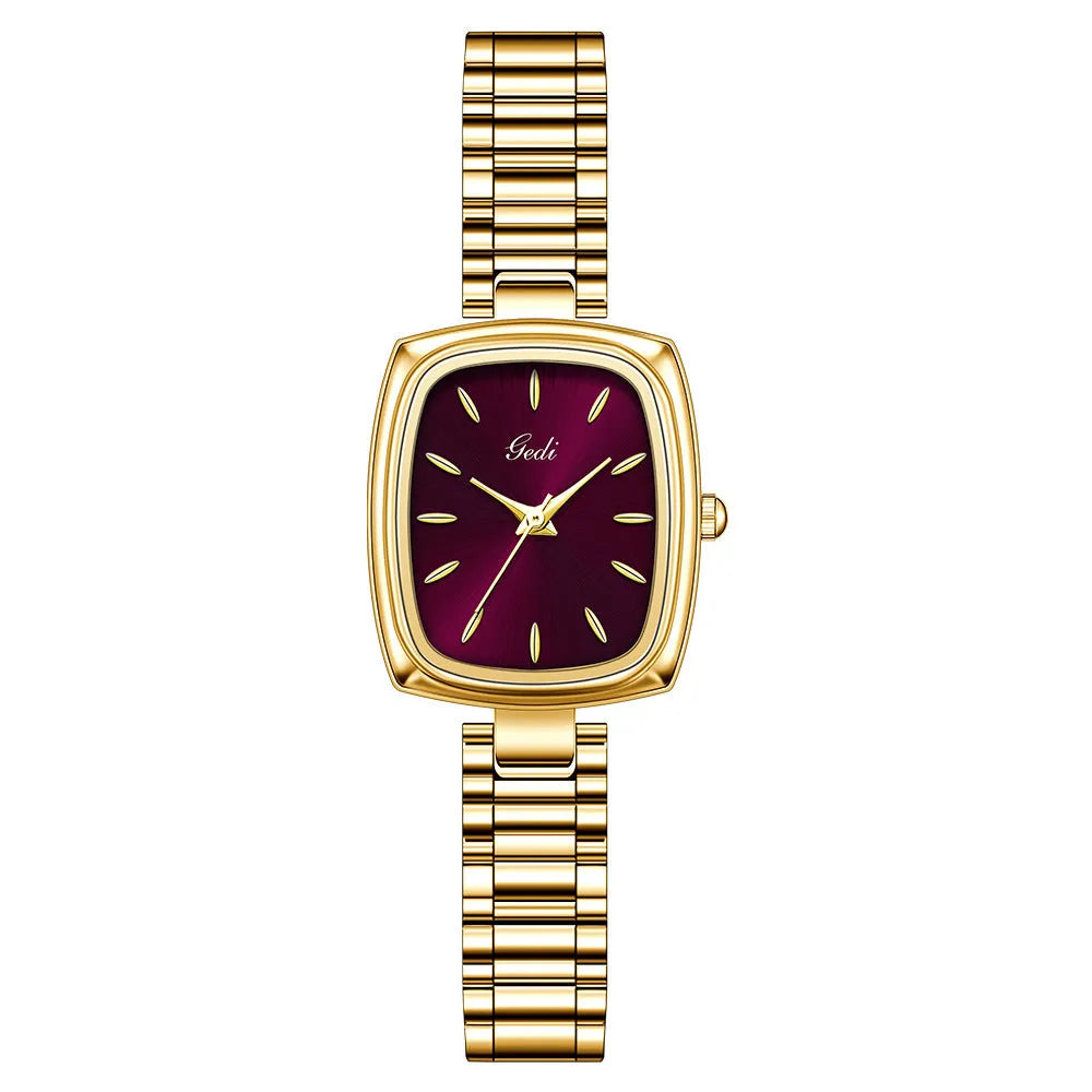 Small gold watch with alloy strap and case, 8mm thick, gold band and choice of four face colours