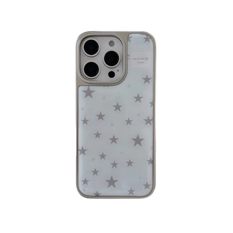 Blue epoxy resin phone case with electroplated edge and five-pointed star pattern for iPhone 14 Pro Max