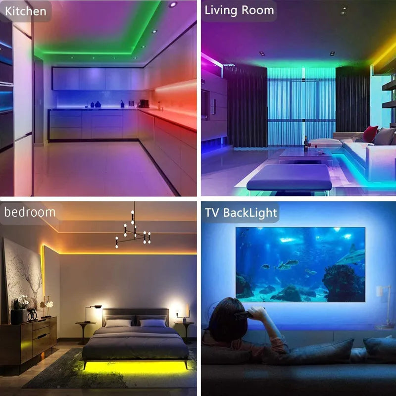 20-metre RGB LED strip light with 360 SMD 5050 diodes and 44-key remote control for room decoration