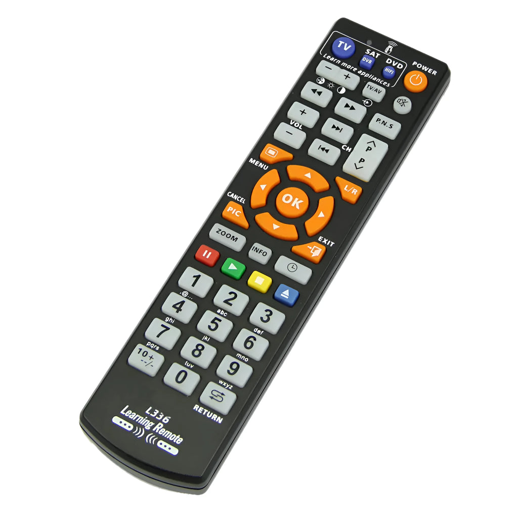 Black L336 learning remote control with full button keypad.
