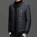 Men's loose padded coat with lapel collar and round hem in black, khaki or navy blue, sizes M to 4XL
