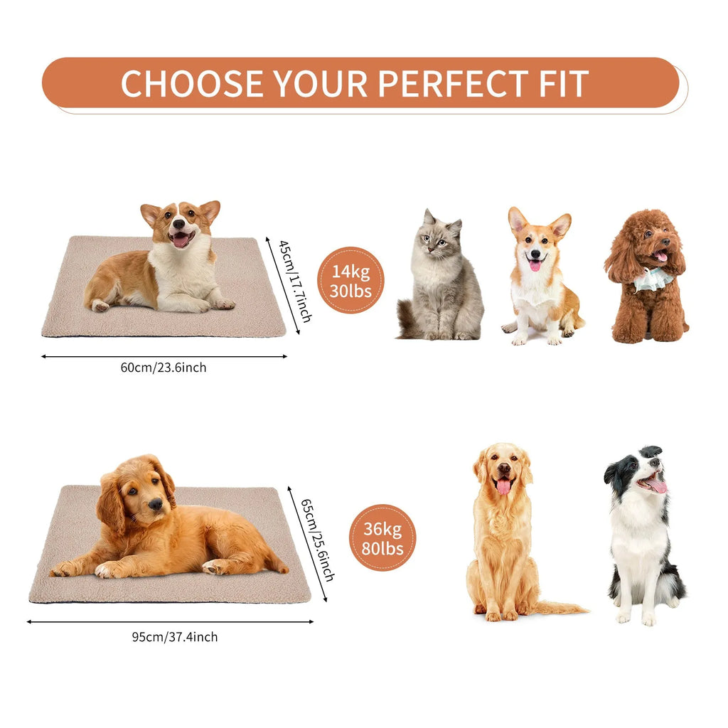 Self-heating plush pet pad for cats in grey colour showing M95x65cm size
