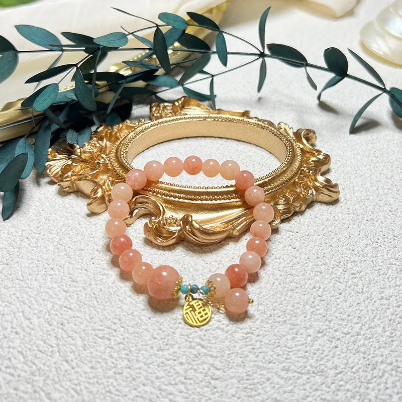 Adjustable pink natural stone bracelet for women with alloy clasp