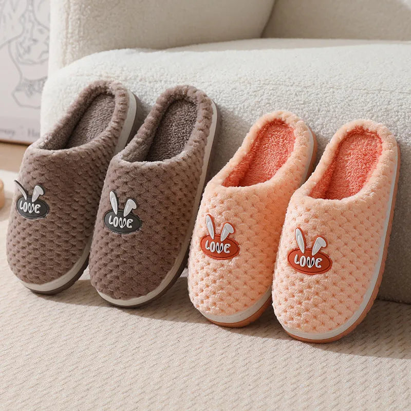 Women's rabbit plaid design house slippers with artificial fur upper and thick rubber sole